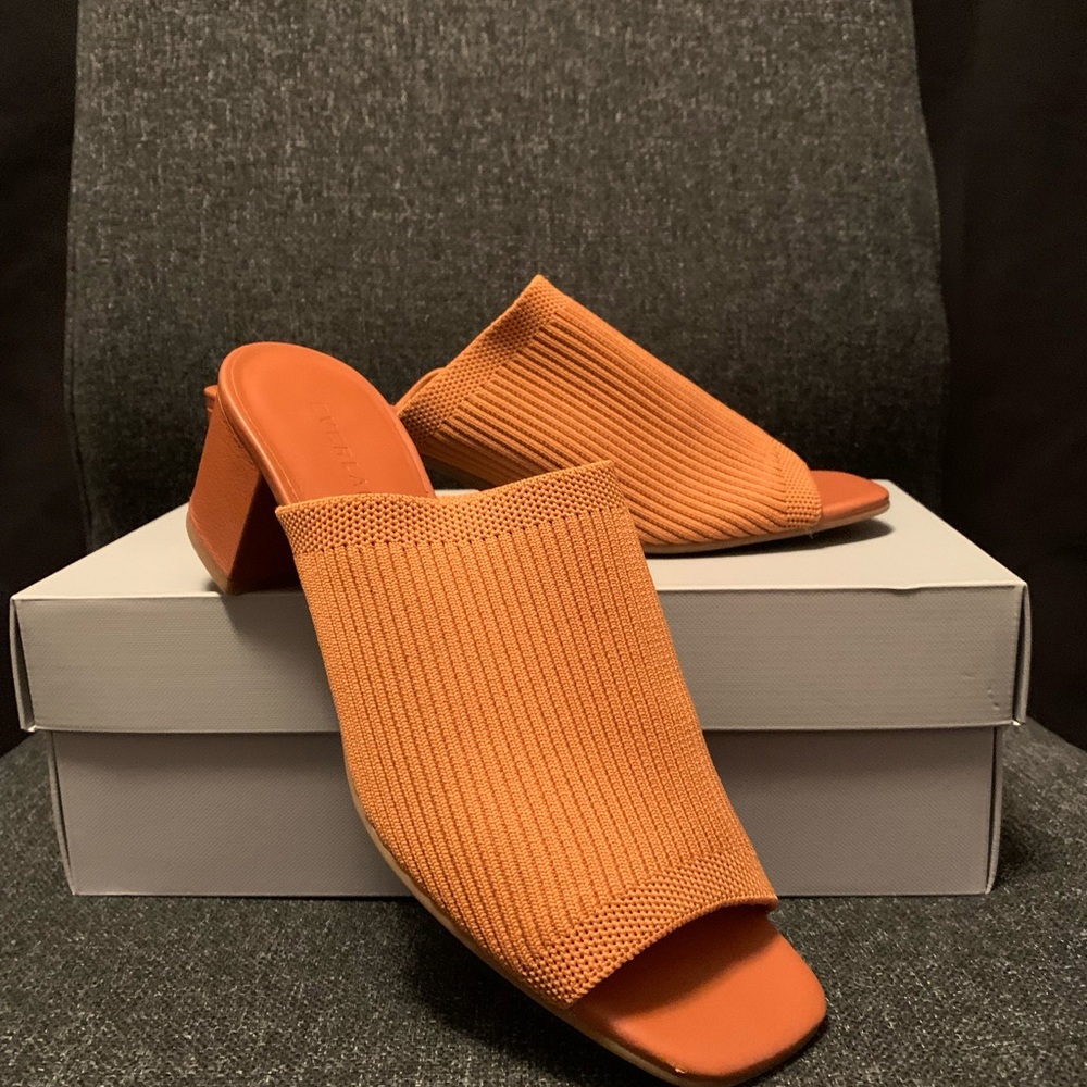 Everlane Orange Mules with Textured Knit and Block Heel